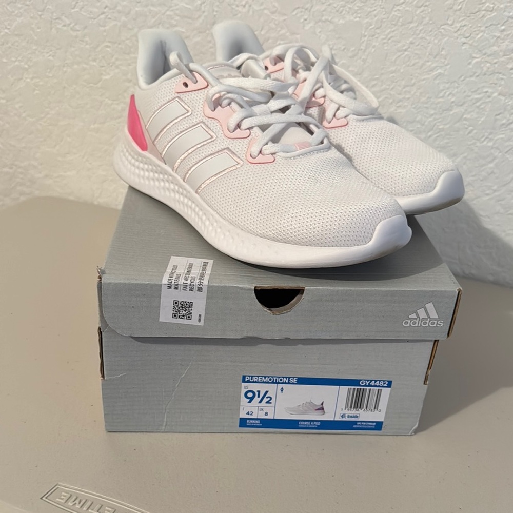 Adidas White and Pink Puremotion SE Sneakers